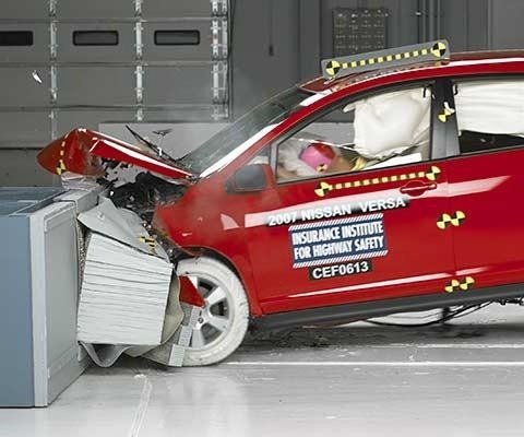 2010 Nissan Versa Sedan IIHS Frontal Impact Crash Test Picture
